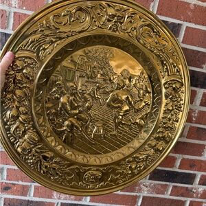 Large Vintage gold embossed Ornate Gold Decorative Wall Plate